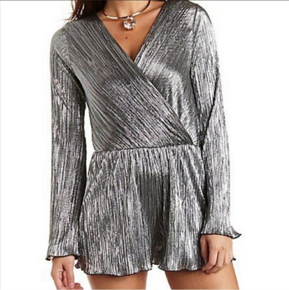 Silver metallic romper